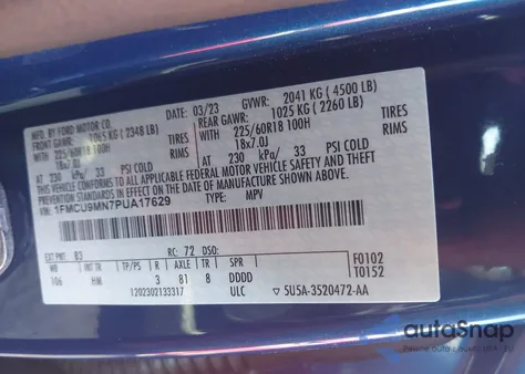 2023 Ford Escape St-Line из США, поврежденный, VIN 1FMCU9MN7PUA17629